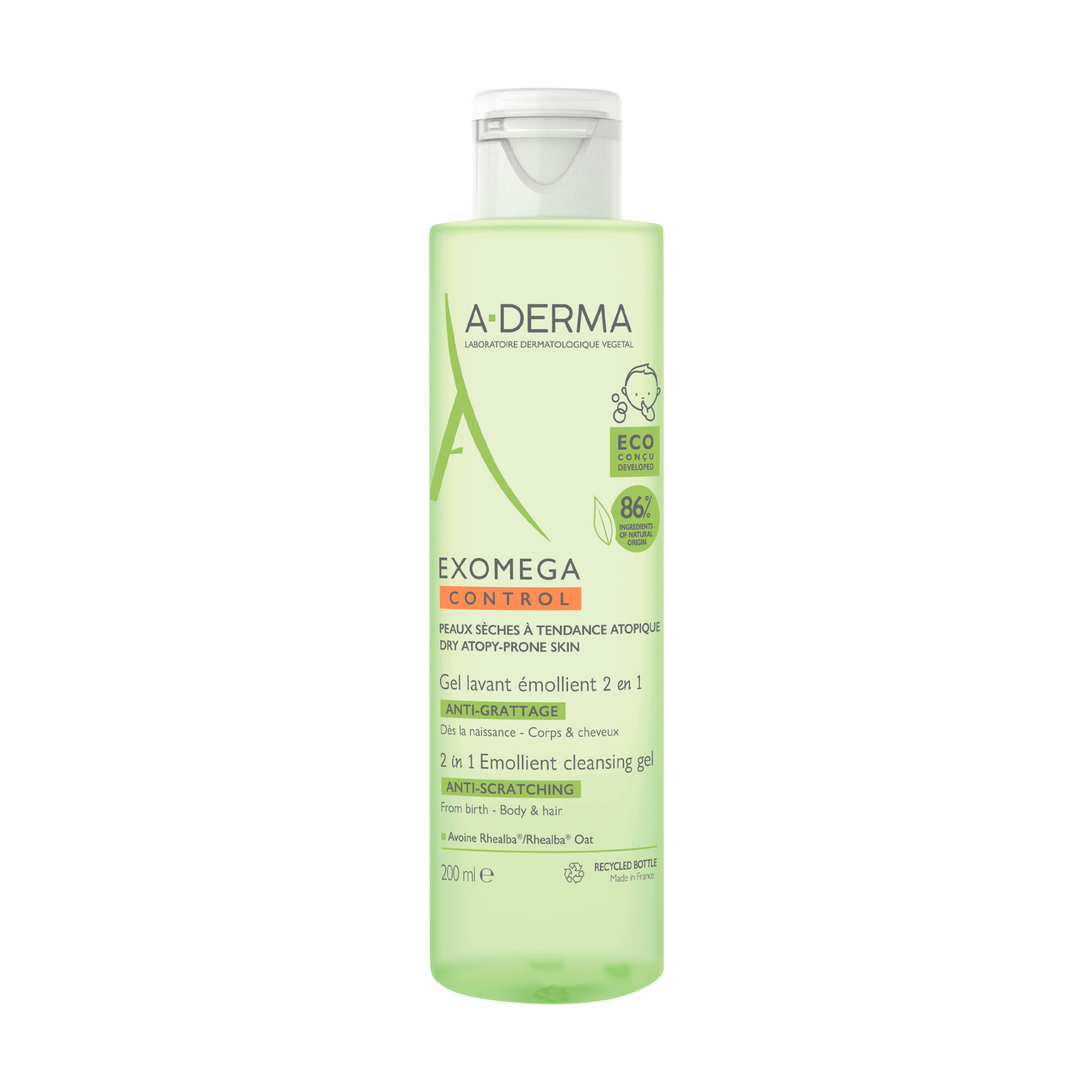 Пом'якшувальний і очищувальний гель 2 в 1 для душу та волосся A-Derma Exomega Control Emollient Cleansing Gel 2 in 1, 200 мл